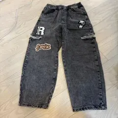 アズノウアズプラス グレー ダメージ加工 ワイドレッグデニムパンツ