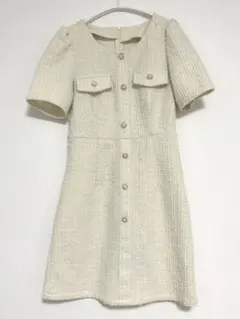 アイボリー ツイード風 半袖ミニワンピース キャバドレス SHEIN