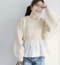 【新品未使用タグ付き】コカ　coca ドッキングギャザーニットトップス ベージュ