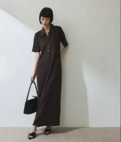 ADAM ET ROPE ハーフスリーブポロシャツワンピース ブラウン