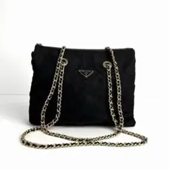 美品 PRADA プラダ チェーン キルティング ショルダーバッグ ナイロン