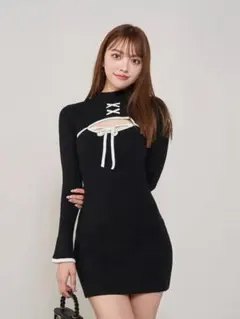 Darich フロントオープンリボンニットミニワンピース