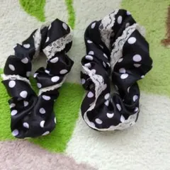 水玉模様 サテンシュシュ 2個セット