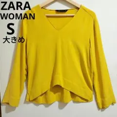 【良品】ZARA WOMAN イエロー Vネック 長袖 ブラウスS大きめザラ長袖のサムネイル