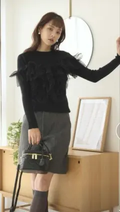 fifth チュールフリル長袖ニット Mサイズ　ブラック