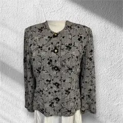【昭和レトロ】vintage 花柄 ジャケット 日本製 金ボタン フロッキー加工
