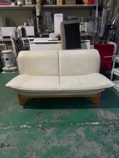 アイボリー 2人掛けソファ 合成皮革 134