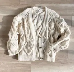 ZARA ケーブルニットカーディガン アイボリー Sのサムネイル