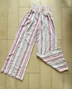 ストライプ パンツ ゴムシャーリング