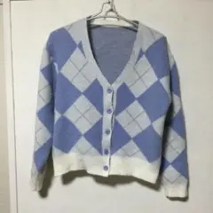 Dazy Mサイズ ダイヤ柄　Vネック　カーディガン　セーター　水色