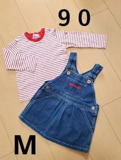 ミキハウス デニムサロペットとTシャツセット