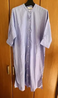 anyFAM ブルー　ストライプ ロングシャツ　シャツワンピース