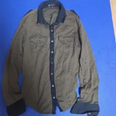 michel kleinミッシェルクラン 長袖シャツ 千鳥柄 グリーンLサイズ