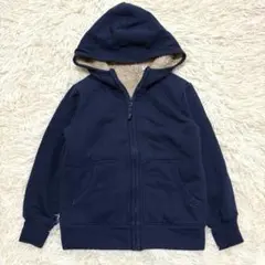 y8204 良品✨ユニクロ キッズ120 裏ボアパーカー 濃紺 防寒 フルジップ