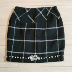 Delyle NOIR ビジュー付き黒白チェックタイトミニスカート【未使用品】