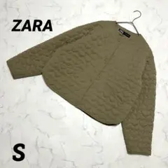 【ZARA】 ハートキルティングジャケット ノーカラー 軽量 ハート柄 カーキ