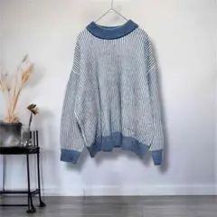 C.O.L.Z.A◎マルチストライプ ニット セーター 長袖 ブルー系 Sサイズ