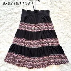 アクシーズファム フレアスカート 2WAY 波柄 黒 M ベアトップワンピース