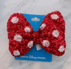 ★ミニーちゃん ディズニーランド スパンコールドットリボンヘアゴム ヘアポニー★
