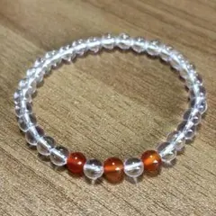 天然石・ビーズブレスレット・カーネリアン・水晶・1482
