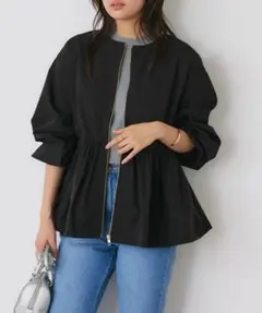 Pierrot ヘムフレアブルゾン ノーカラー ブラック Sサイズ