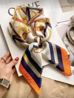 大判 70cm スカーフ おしゃれ シルク風 ストール 上品 オレンジ バンダナ