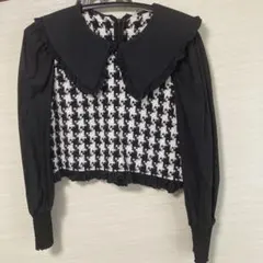 フリル付きチェック柄クロップドトップス