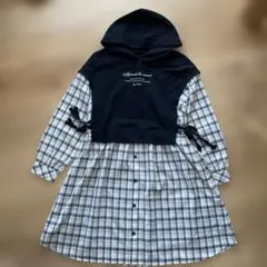 mezzo piano フード付きチェックワンピース M