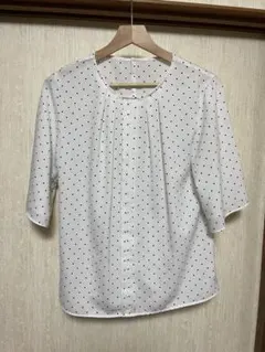 INDIVI ドット柄タックブラウス 5分袖 ホワイトMサイズ