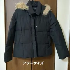 黒 フード付き ファー付き ダウンジャケット