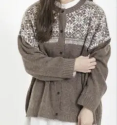 サマンサモスモス 雪柄 前後2WAY ニット カーディガン チャコールグレー