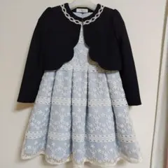 ELLE子供120水色レースドレスと黒ジャケットセット