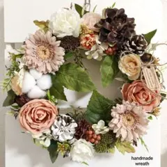 春待ちナチュラルフラワーリース　ボリューム玄関リース　サーモンピンク