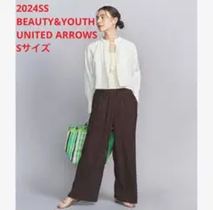 未使用＊BEAUTY&YOUTH ジャガードプリーツパンツ 上品見え 通気性◎茶