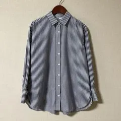 ユニクロ UNIQLO コットンストライプシャツ（長袖 ネイビー Sサイズ