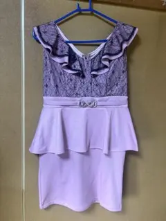 薄紫 フリル付きペプラムドレス