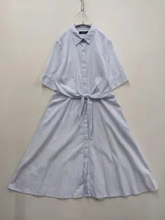 ローレンラルフローレン/ストライプ柄/ウエストリボン半袖シャツワンピース/フレア