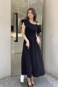 上品フリルシンプルロングワンピース✨春夏デート女子会用ドレス