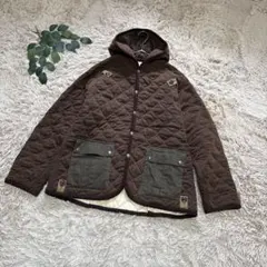 6808✾ロングパイン✾キルティングジャケット【L】ブラウン/フード付き/綿