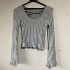 Dazy グレー クロスストラップリブ編み長袖トップス　ギャル