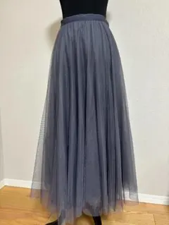 fifthブラック チュール フレアロングスカートA448