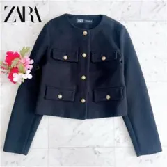 完売品✨ZARA フラップ クロップド ツイードジャケット XS ノーカラー