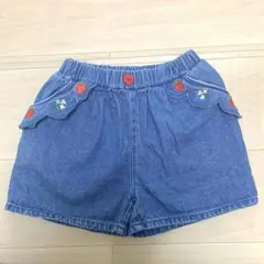 イチゴ刺繍デニムハーフパンツ　ショートパンツ