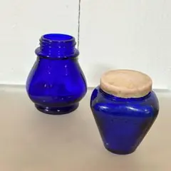 レトロ瓶 ガラス瓶 コバルトブルー エンボス瓶 2本セット　JUJU 化粧瓶