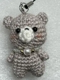 パール付き♡くまのあみぐるみキーホルダー ミニ ベージュ