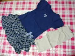 FELISSIMO　140ｃｍ新品半袖ワンピースとレギンス　紺系チェック