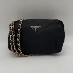 PRADA ショルダーバッグ ポーチ 三角ロゴプレート チェーン ブラック 