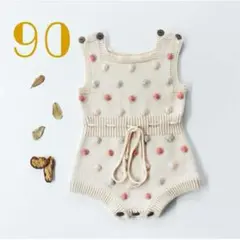 ベビー 子供 ドット柄ニットロンパース 女の子 アイボリー ホワイト ベージュ