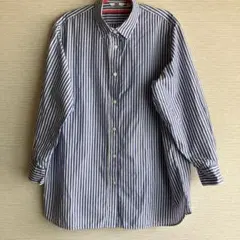 ゆったり　さわやか　Lサイズ　ユニクロ　青と白のストライプ 長袖　ロング　シャツ