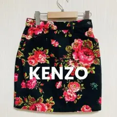 KENZO ケンゾー　高田賢三花柄　ミニスカート 黒　バラ　薔薇　Sサイズ